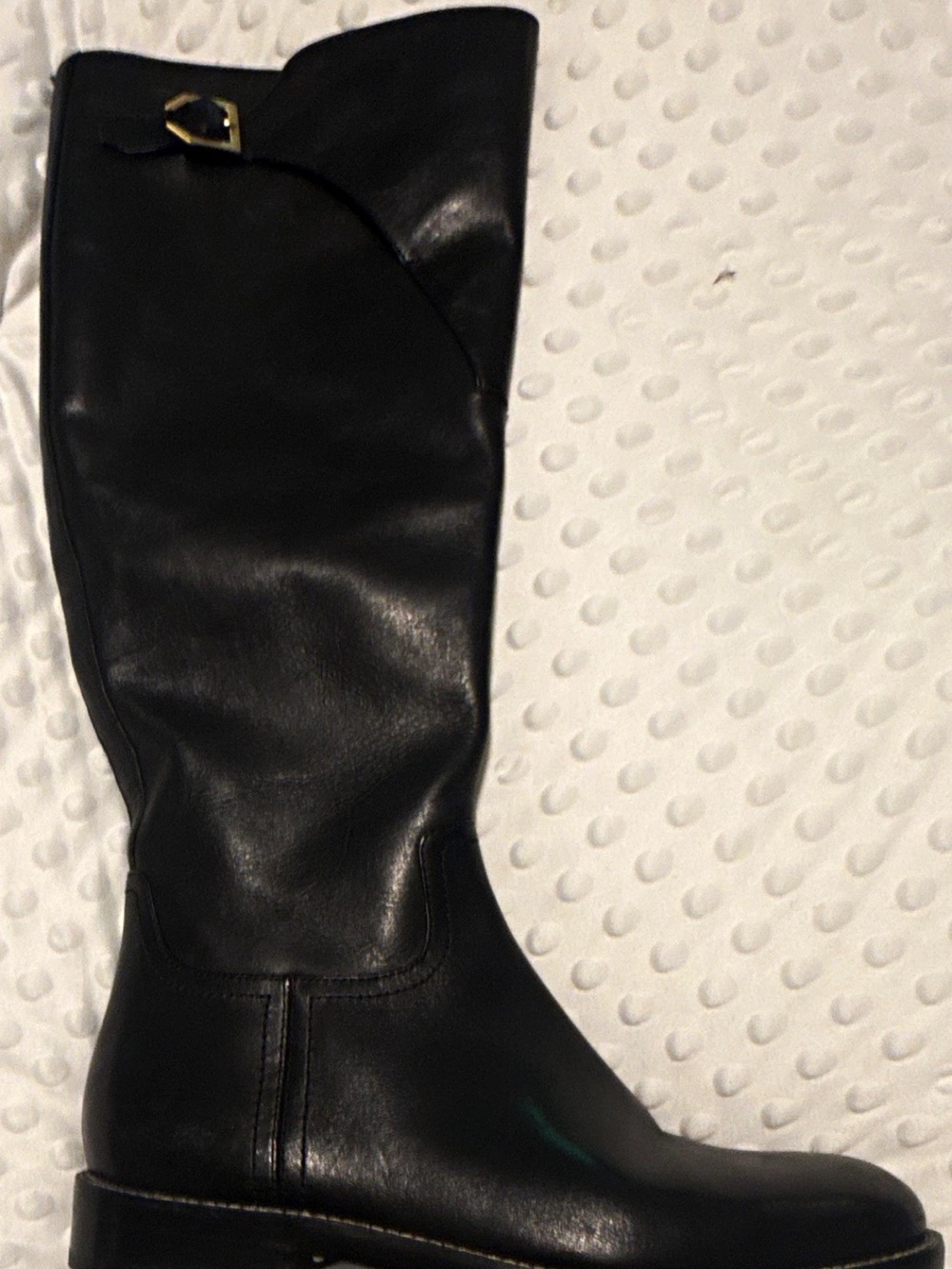 Cole Haan Black Leather Over-The-Knee Boots with Gold Buckle Accent